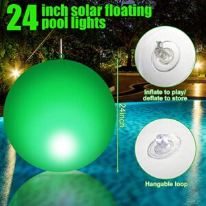 2 Pcs 24 Inch Large Solar Floating Pool Lights 16 Color Changing LED Glow Globe Inflatable Waterproof Outdoor Pool Ball Lamp Float or Hang for Swimming Pool Beach Garden Backyard Lawn Pond Decor