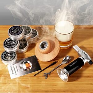 whiskey smoker kit with torch, cocktail smoker kit, old fashioned/bourbon/drink smoker infuser kit with 6 flavors of wood chips. christmas gift for your father, friend and loved.（no butane）