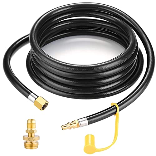 12 FT Propane Quick Connect Hose for RV to Gas Grill, 1/4" Quick Connect Hose Converter Replacement for 1 LB Throwaway Bottle Connects 1 LB Portable Appliance to RV 1/4" Female Quick Disconnect