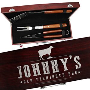 engraved grill bbq gifts set for dad father him – custom barbecue personalized grilling set with tools (silver engraving)