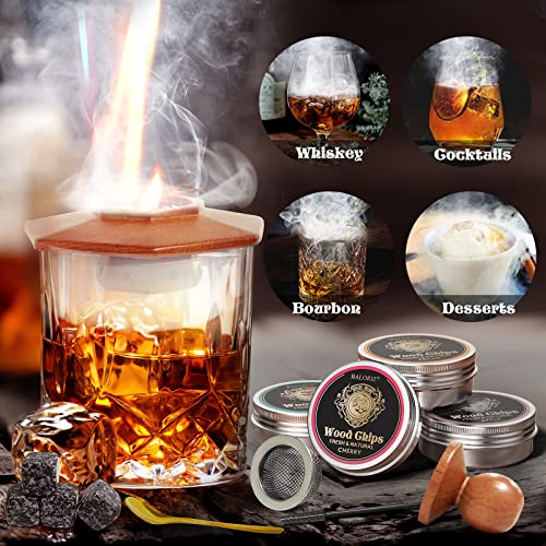 Cocktail Smoker Kit with Torch (No Butane) – Old Fashioned Kits Bourbon Whiskey Smoker Kit with 4 Wood Chips of Cherry, Oak, Apple, Pecan Chips, 4 Ice Cube, Brush,Filter,Spoon Ideal Gifts for Men