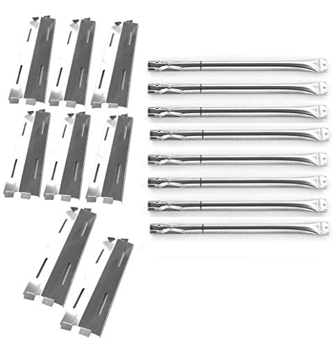 Replace parts 8 Pack Stainless Steel Heat Plates and Stainless Steel Grill Burners Replacement for Bakers and Chefs GR2039201-BC-00, GD430, ST1017-012939, Grill Chef, Members Mark Gas Grill Models