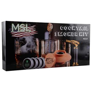 Cocktail Smoker Kit with Torch, Four Kinds of Wood Smoker Chips for Whiskey & Bourbon Spoon & Cleaning Brush- Old Fashioned Smoker Kit with Elegant Golden Design- Cheese, Meat & Whiskey Smoker Kit