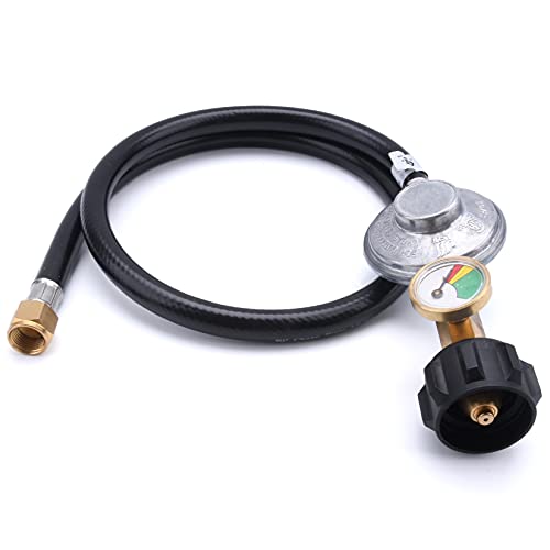 GasSaf 3Feet Low Pressure Propane Regulator and Hose Replacement for Weber Gas Grill Most LP Gas Grill, Heater and Fire Pit Table, Type-1 (QCC-1) Tank Connect,3/8" Female Flare Nut -CSA Certifide