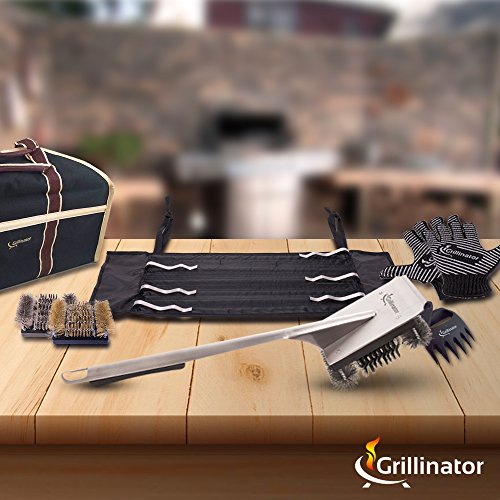 Grillinator 18" BBQ Grill Brush for Charcoal, Pellet, Infrared & Gas Grills - Dual Direction Steel Bristles Clean & Scrape The Entire Grill at The Same Time - Steel Handle & Replaceable Heads