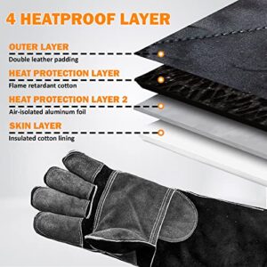 Long Day Camping Co. 16 inch Heat Resistant Wood fire Gloves/Mitts for Grill/Oven/Fireplace/BBQ/Smoker/Mig/Welding/Forge Grey Black