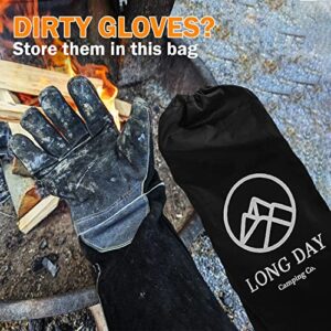 Long Day Camping Co. 16 inch Heat Resistant Wood fire Gloves/Mitts for Grill/Oven/Fireplace/BBQ/Smoker/Mig/Welding/Forge Grey Black