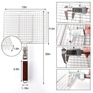 Green Science Portable Grill Basket - Food Grade 304 Stainless Steel BBQ Barbecue Tool with Handle for Outdoor - Steak, Meat, Fish, Shrimp, Pork, Vegetables Grilling Basket