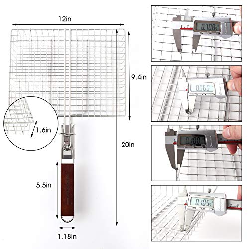 Green Science Portable Grill Basket - Food Grade 304 Stainless Steel BBQ Barbecue Tool with Handle for Outdoor - Steak, Meat, Fish, Shrimp, Pork, Vegetables Grilling Basket