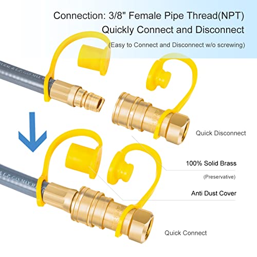 Suppmen Natural Gas Hose 12 Feet Quick Connect/Disconnect Fittings 3/8 Female Pipe Thread x 3/8 Female Swivel Flare Low Pressure for Grill Heater Fire Pit Stove etc.as Parts and Accessories…