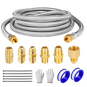 breezliy 10 feet high pressure braided propane hose extension with conversion coupling 3/8″ flare to 1/2″ female npt 1/4″ male npt 3/8″ male npt 3/8″ male flare for fire pit,rv,heater,bbq grill,etc