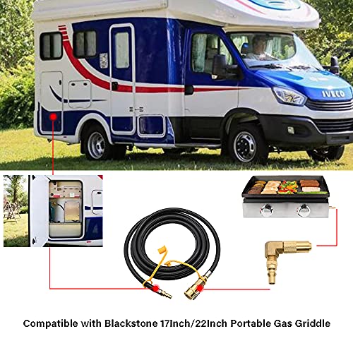 LEIMO KPARTS 12FT Rv Quick Connect Propane Hose with Propane Elbow Adapter for 17" and 22" Blackstone Griddles, Low Pressure Quick Disconnect Propane Extension Hose Rv to Gas Grill.