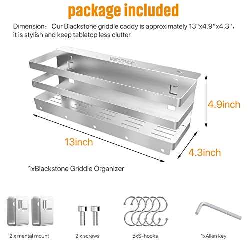 Weazinck Stainless Steel Griddle Caddy for 28"/36" Blackstone Griddles, with an Allen Key, Space Saving BBQ Accessories Storage Box, Free from Drill Hole&Easy to Install