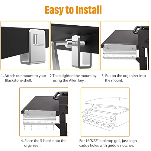 Weazinck Stainless Steel Griddle Caddy for 28"/36" Blackstone Griddles, with an Allen Key, Space Saving BBQ Accessories Storage Box, Free from Drill Hole&Easy to Install