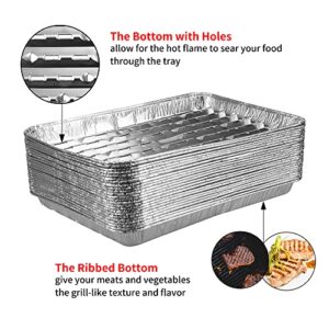 Roponan 30-Pack Disposable Grill Toppers, Aluminum Foil Grill Pans with Holes, Grill Accessories for Barbecue, Outdoor Cooking and Camping