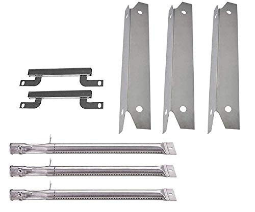 Votenli S9061A(3-Pack) S1048A(3-Pack) Replacement 13 1/8 inches Stainless Steel Heat Plates and Stainless Steel Grill Burner Crossover Tube for Brinkmann 810-3330-S,810-3331-F