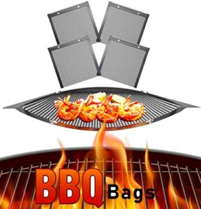 skywin mesh grill bags 11 x 9 inches – non stick temperature resistant ptfe reusable mesh barbecue pouches for easy bbq grilling of onions peppers vegetables shrimp and more (4 bags)