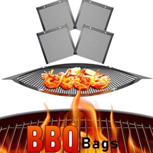 Skywin Mesh Grill Bags 11 x 9 inches - Non Stick Temperature Resistant PTFE Reusable Mesh Barbecue Pouches for Easy BBQ Grilling of Onions Peppers Vegetables Shrimp and More (4 Bags)
