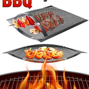 Skywin Mesh Grill Bags 11 x 9 inches - Non Stick Temperature Resistant PTFE Reusable Mesh Barbecue Pouches for Easy BBQ Grilling of Onions Peppers Vegetables Shrimp and More (4 Bags)