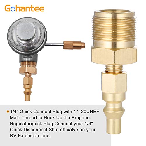 gohantee Propane Brass Adapter Quick Connect Fitting 1/4" Disconnect Plug kit with 1lb Bottle Tank Thread for RV Portable BBQ Camper Grill Hook Up Trailer