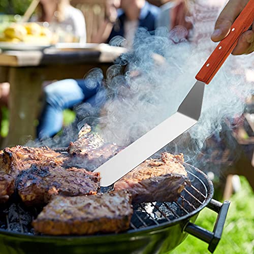 2 Pieces BBQ Extra Long Grill Turner and Grill Spatula, Stainless Steel Barbecue Grilling Accessories, Slotted Spatula and Solid Kitchen Spatula with Wooden Handle, 20 Inch