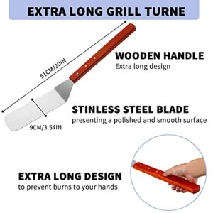 2 Pieces BBQ Extra Long Grill Turner and Grill Spatula, Stainless Steel Barbecue Grilling Accessories, Slotted Spatula and Solid Kitchen Spatula with Wooden Handle, 20 Inch