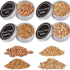 QUKLOGEN Smoking Wood Chips Cherry,Apple,Pecan and Peartree 4 Pack Smoker Infuser Wood Chips Set for Smoke Cocktails,Whisky,Bourbon,Drinks