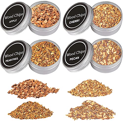 QUKLOGEN Smoking Wood Chips Cherry,Apple,Pecan and Peartree 4 Pack Smoker Infuser Wood Chips Set for Smoke Cocktails,Whisky,Bourbon,Drinks