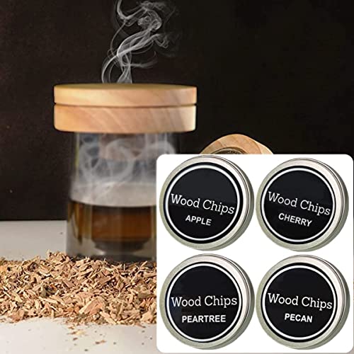 QUKLOGEN Smoking Wood Chips Cherry,Apple,Pecan and Peartree 4 Pack Smoker Infuser Wood Chips Set for Smoke Cocktails,Whisky,Bourbon,Drinks