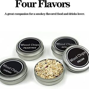 QUKLOGEN Smoking Wood Chips Cherry,Apple,Pecan and Peartree 4 Pack Smoker Infuser Wood Chips Set for Smoke Cocktails,Whisky,Bourbon,Drinks