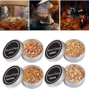 QUKLOGEN Smoking Wood Chips Cherry,Apple,Pecan and Peartree 4 Pack Smoker Infuser Wood Chips Set for Smoke Cocktails,Whisky,Bourbon,Drinks