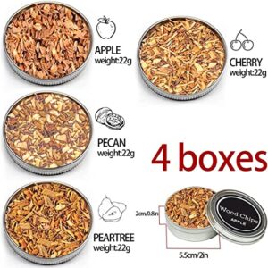 QUKLOGEN Smoking Wood Chips Cherry,Apple,Pecan and Peartree 4 Pack Smoker Infuser Wood Chips Set for Smoke Cocktails,Whisky,Bourbon,Drinks