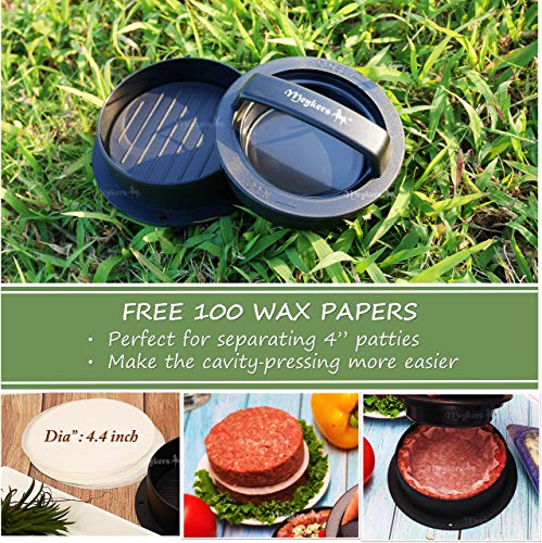 Meykers Burger Press Hamburger Press Patty Maker - with 100 Wax Papers Hamburger Patty Press Burger Mold Non-Stick 3-in-1 for Stuffed Cheeseburger Slider Burger Stuffer Beef Cheese Halal Vegan Grill