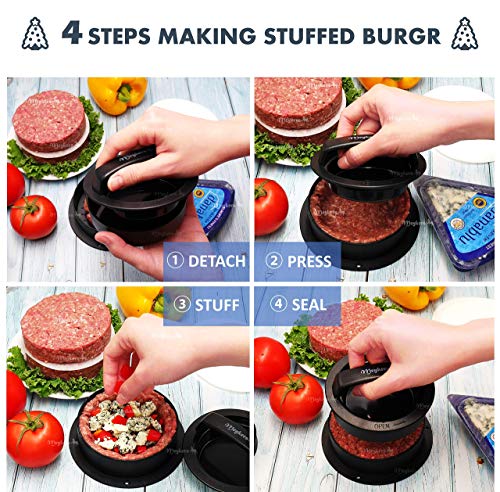 Meykers Burger Press Hamburger Press Patty Maker - with 100 Wax Papers Hamburger Patty Press Burger Mold Non-Stick 3-in-1 for Stuffed Cheeseburger Slider Burger Stuffer Beef Cheese Halal Vegan Grill