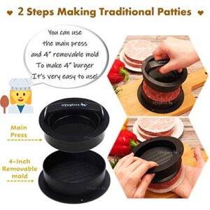 Meykers Burger Press Hamburger Press Patty Maker - with 100 Wax Papers Hamburger Patty Press Burger Mold Non-Stick 3-in-1 for Stuffed Cheeseburger Slider Burger Stuffer Beef Cheese Halal Vegan Grill