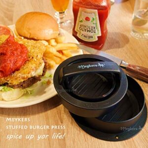 Meykers Burger Press Hamburger Press Patty Maker - with 100 Wax Papers Hamburger Patty Press Burger Mold Non-Stick 3-in-1 for Stuffed Cheeseburger Slider Burger Stuffer Beef Cheese Halal Vegan Grill