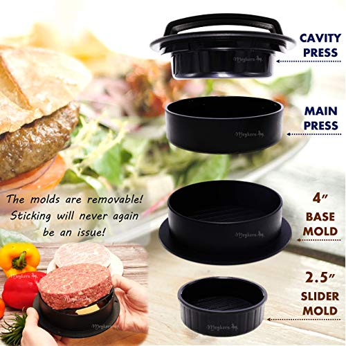 Meykers Burger Press Hamburger Press Patty Maker - with 100 Wax Papers Hamburger Patty Press Burger Mold Non-Stick 3-in-1 for Stuffed Cheeseburger Slider Burger Stuffer Beef Cheese Halal Vegan Grill