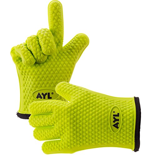 AYL Grilling Gloves, Heat Resistant Gloves BBQ Kitchen Silicone Oven Gloves, Safe Handling of Hot Food, Pots and Pans for Barbecue, Cooking, Baking - Internal Protective Cotton Layer