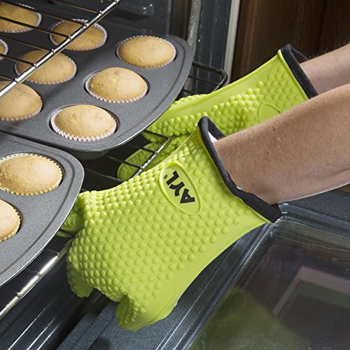 AYL Grilling Gloves, Heat Resistant Gloves BBQ Kitchen Silicone Oven Gloves, Safe Handling of Hot Food, Pots and Pans for Barbecue, Cooking, Baking - Internal Protective Cotton Layer