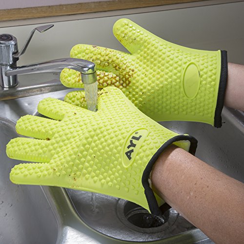 AYL Grilling Gloves, Heat Resistant Gloves BBQ Kitchen Silicone Oven Gloves, Safe Handling of Hot Food, Pots and Pans for Barbecue, Cooking, Baking - Internal Protective Cotton Layer