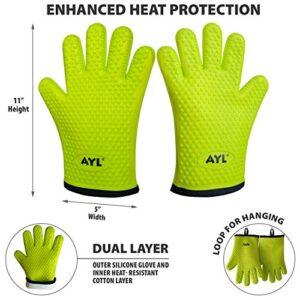 AYL Grilling Gloves, Heat Resistant Gloves BBQ Kitchen Silicone Oven Gloves, Safe Handling of Hot Food, Pots and Pans for Barbecue, Cooking, Baking - Internal Protective Cotton Layer