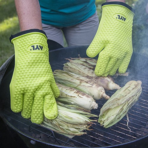 AYL Grilling Gloves, Heat Resistant Gloves BBQ Kitchen Silicone Oven Gloves, Safe Handling of Hot Food, Pots and Pans for Barbecue, Cooking, Baking - Internal Protective Cotton Layer