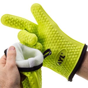 AYL Grilling Gloves, Heat Resistant Gloves BBQ Kitchen Silicone Oven Gloves, Safe Handling of Hot Food, Pots and Pans for Barbecue, Cooking, Baking - Internal Protective Cotton Layer