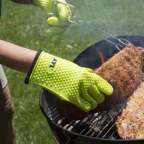 AYL Grilling Gloves, Heat Resistant Gloves BBQ Kitchen Silicone Oven Gloves, Safe Handling of Hot Food, Pots and Pans for Barbecue, Cooking, Baking - Internal Protective Cotton Layer