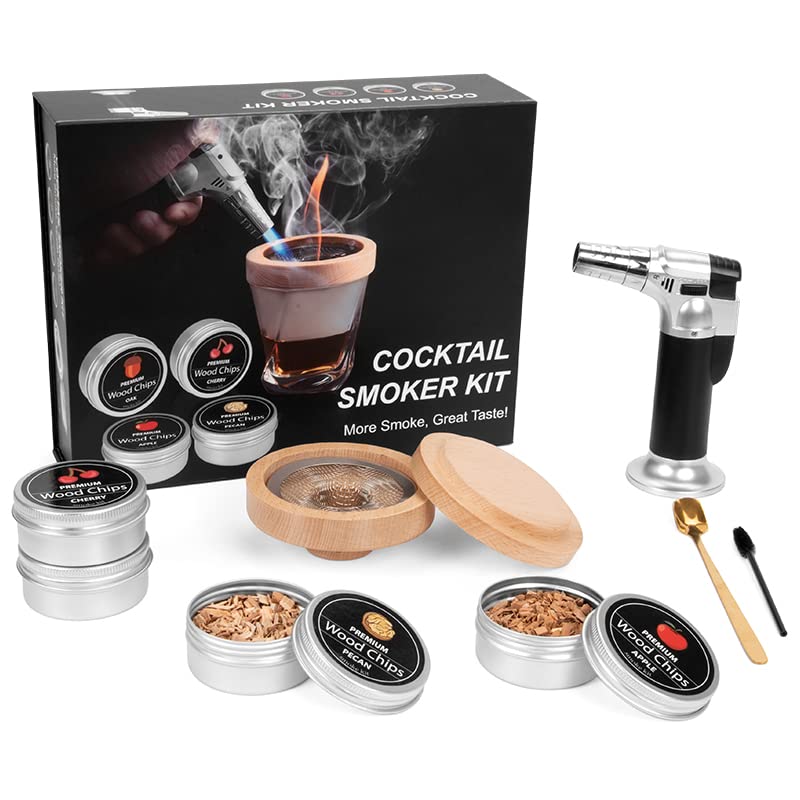 Cocktail Smoker Kit with Torch,whiskey smoker kit with Four Flavors Wood Smoked Chips，Bourbon Smoker Kit For Whiskey,Drink,Bourbon，Old Fashioned Smoker Kit For Men, Dad, Husband (Without Butane)