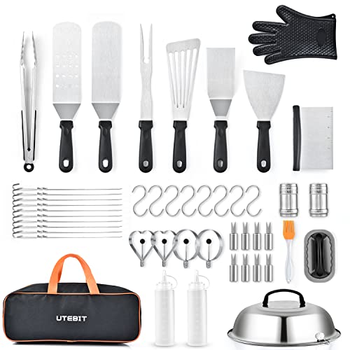 UTEBIT Griddle Accessories Kit, 47 Pcs Griddle Grill Tools Set for Blackstone and Camp Chef, Professional Grill BBQ Spatula Set with Basting Cover, Spatula, Scraper,Tongs, Egg Ring