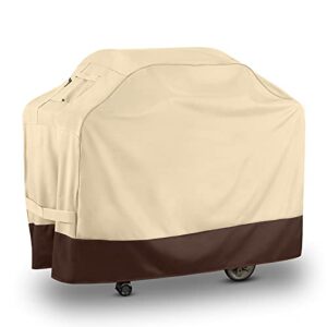 arcedo bbq grill cover, heavy duty 55 inch waterproof gas grill cover for weber charbroil nexgrill brinkmann grills and more, uv resistant outdoor 3-4 burner barbecue cover with air vents, beige&brown