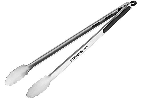 BBQ Tongs for Grilling, 17" Long Kitchen Cooking Stainless Steel Heavy Duty Locking Grill Tongs with Soft Grip Silicone Handle