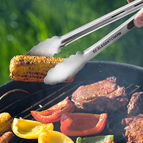 BBQ Tongs for Grilling, 17" Long Kitchen Cooking Stainless Steel Heavy Duty Locking Grill Tongs with Soft Grip Silicone Handle