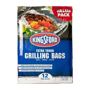 kingsford extra tough aluminum grill bags, for locking in flavors & easy grill clean up, recyclable & disposable (8)